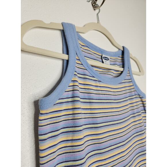 Vintage Old Navy y2k Stripe Stretch Midi Dress Womens Pastels Medium Coastal - Picture 4 of 6